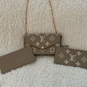 Authentic Louis Vuitton Full Set Felicie Bicolor Empreinte Dove Crossbody